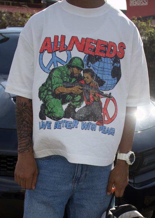 ALL NEEDS “Live Better With Peace” Vintage Wash Boxy Tee